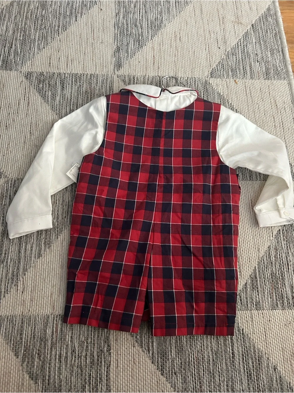 Edgehill collection Classic Red & Navy Plaid Kids Romper with White Shirt 4T NWT